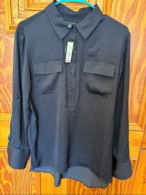 Kenneth Cole Navy tunic length Long Sleeve Button Placket Shirt